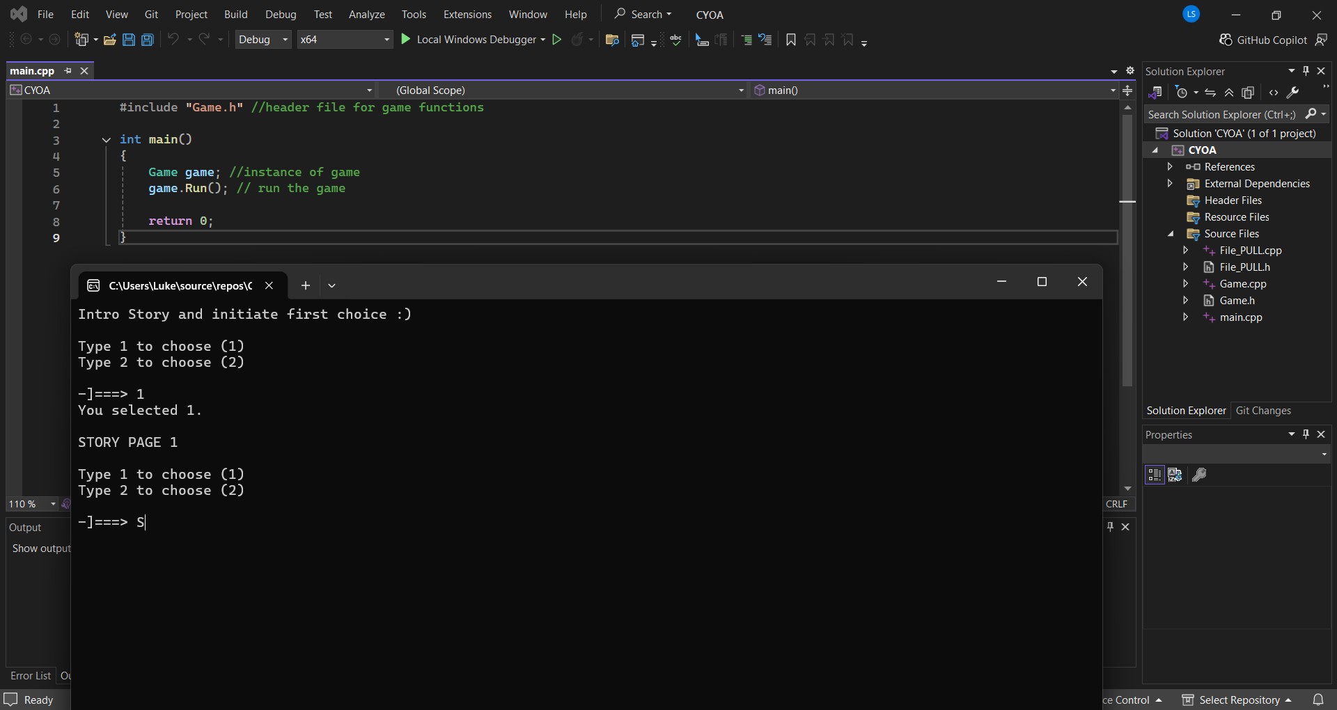 Screenshot of coding project